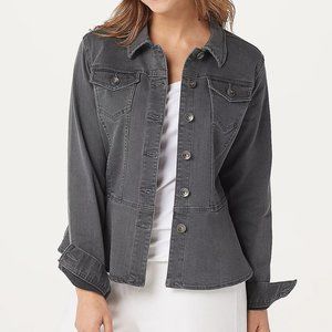 Susan Graver HDenim Peplum Jacket Grey Lg L1304